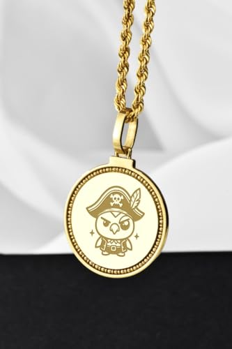 LKBEADS 925 Sterling Silver Saint Augustine Skyline Map Engraved Round 28mm Pendant Necklace Gold Plated Charm For Men & Women With 18 Inch Cable Handmade Jewelry |LK_ENGP_0727
