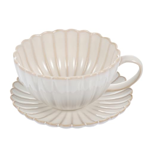 BESTOYARD Ceramic Coffee Cup and Saucer Set – 6.10"" x 6.10"" x 0.98"", 19.4 oz White Porcelain Heat-Retentive for Hot Beverages – for Home, Office, Café, Tea Lovers & Coffee Enthusiasts