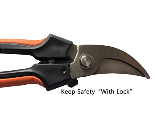 sky-w 8-inch bypass pruner hand pruners with curved blades and ergonomic handles for garden and flower trimming