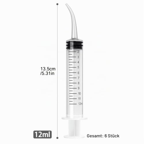Dental Syringes 12 ml Pack of 6 Almond Stone Syringes for Rinsing Curved | For wisdom tooth surgical syringe washing syringe wisdom teeth dental care, pet care, adhesive filling
