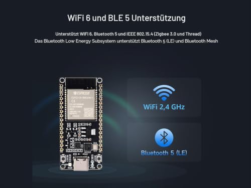 ESP32-C6 RISC-V Microcontroller Development Board Integrated WiFi 6, BLE 5 and IEEE 802.15.4 (Zigbee 3.0 & Thread), Adopts ESP32-C6-WROOM-1-N8 Modules, Supports USB and UART Development