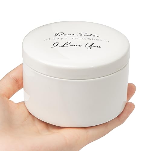 Gifts for Sister from Sister, Ceramic Trinket Box, Personalized Round Jewelry Box for Ring and Bracelet, Friends Birthday Sisters, Gift for Sisters Christmas Women, Birthday Keepsake Gift from Sisters DEAR SISTER