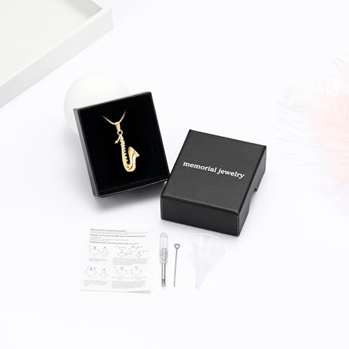 memorial jewelry Music Urn Saxophone Horn Chain Necklace Cremation Ash Keepsake Pendant Gold