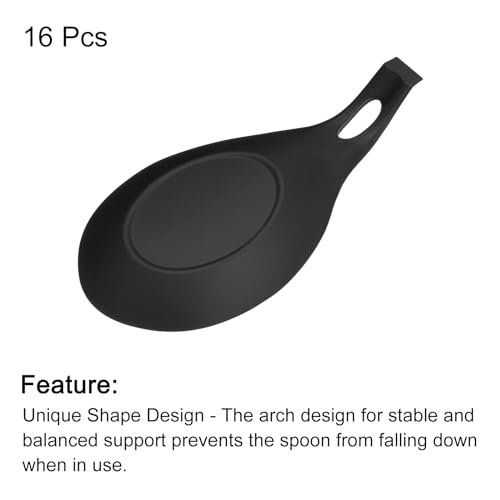uxcell Silicone Spoon Rest, 7.68" x 3.74" Heat Resistant Kitchen Utensil Holder Spatula Ladle Rest for Counter Stove Top, Black 16Pcs 16