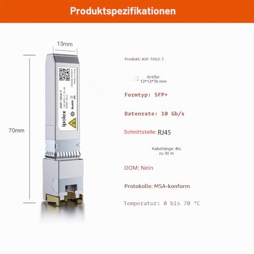 ipolex 10GbE SFP+ RJ45 Copper Transceiver, SFP+ 10GBase-T Module,for Cisco Reach 30-Meter | 10GBase-T SFP+ Ethernet Module, Compatible with Cisco SFP-10G-TS, Ubiquiti UniFi UF-RJ45-10G, Mikrotik S+RJ10, Netgear etc. 1.10GT: 30m(Marvell) 2-1 x
