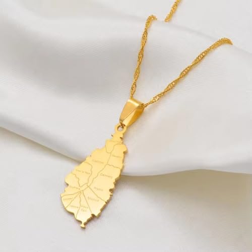 North America Countries Map & Flag Pendant Jewelry Stainless Steel American Countries Necklaces For Women Men 45cm or 17.7 Inches Saint Lucia