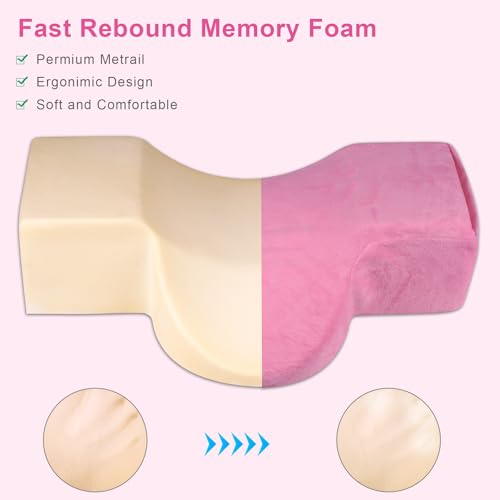 IMENE Lash Pillow for Lash Extensions- Memory Foam Lash Pillow with Neck and Back Support, Ergonomic lash Bed Pillow with Velvet Pillowcase and Lash Organizer Pockets (Pink) Pink