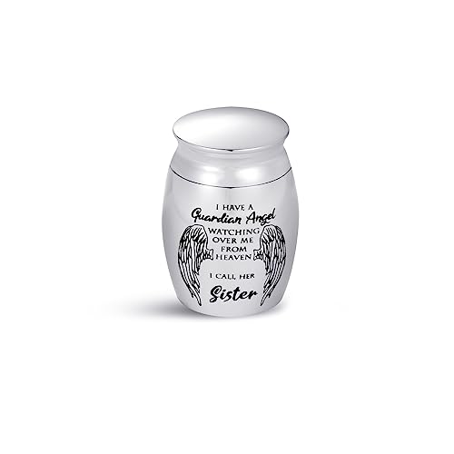 LSxAB Mini Cremation Urn for Ashes Women I Have a Guardian Angel Watching Over Me from Heaven I Call Her Sister
