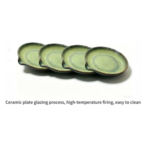 WF Ceramic Spoon Rest, Stove Top Spoon Rest for Kitchen Counter, Cooking Utensil Set of 4, for a Tablespoon or Coffee Teaspoon (green) Green