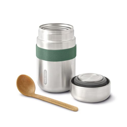 BLACK + BLUM Vacuum Food Flask | Leak Proof Insulated Stainless Steel Lunch Container with Ladle Spoon for Hot and Cold Food | Travel, Office Lunch Box for All Ages | Olive 13.5 oz / 400 ml