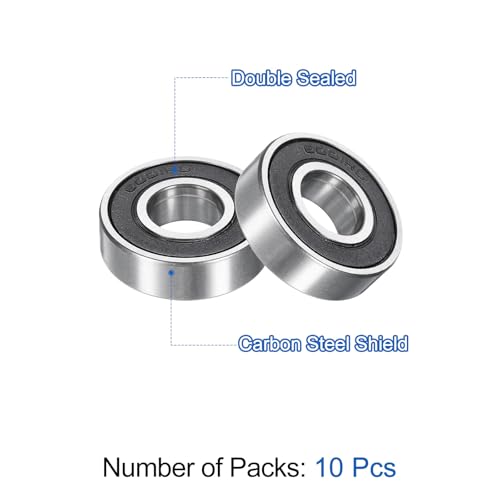 sourcing map 10pcs 6001RS Deep Groove Ball Bearings 12x28x8mmmm High Carbon Steel Double Sealed Bearings for Electric Motor, Home Appliances, Garden Machinery, Silver Tone 11 x 28 x 7mm 10