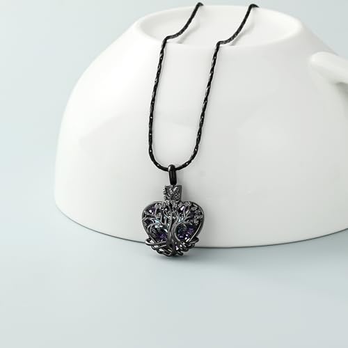 Imrsanl Tree of Life Heart Urn Necklace Cremation Jewelry for Women Black-Purple
