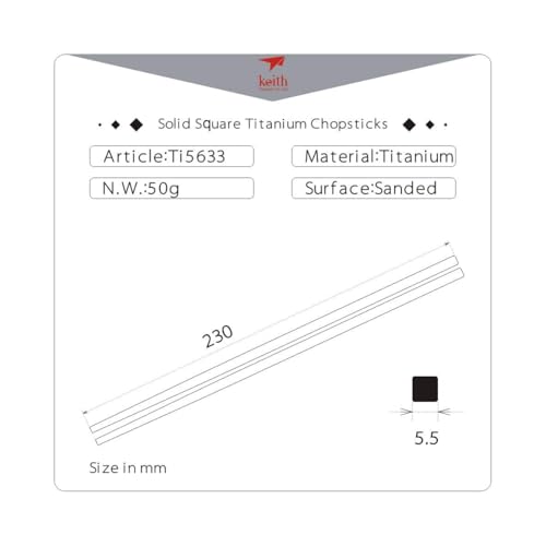 Keith Ti5633 pure titanium square chopsticks with gray aluminum case, sleek and durable dining utensil set.