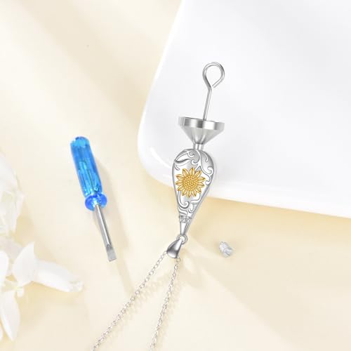 YFN Sterling Silver Sunflower Teardrop Urn Necklace - Cremation Jewelry for Ashes, Memorial Keepsake Pendant with Heartfelt Gift Box