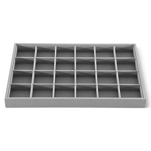Stackable 24 Grid Jewelry Storage Linen Tray for Rings Stud Earrings Grey 24 Grid Ring Earring Tray