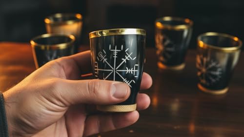 Royal Viking Drinking Horn Shot Glass Cup Brass Ring Genuine Handcrafted Viking Horn Cup Original Medieval Cup (SET OF 6) SET OF 6