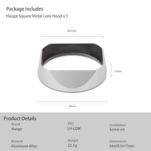 Haoge Metal Square Lens Hoods for Leica Q3-43 Q3 Camera Accessories Silver LH-LQ343W Sliver Square