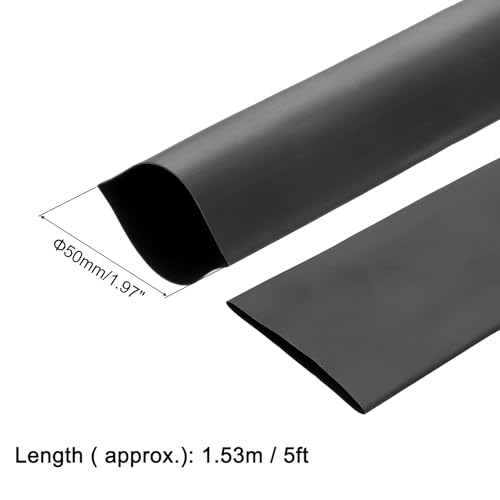 QUARKZMAN Heat Shrink Tubing, 50 mm Diameter x 1.53 m Length, Heat Shrink Tubing Shrink Ratio 2:1 PE Heat Shrink Tube Set for Cable Insulation Cable Connections Cable Bundling, 50mm x 1.53m black