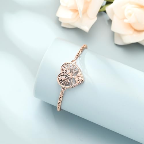 shajwo Tree of Life Heart Urn Bracelet for Ashes for Women Rose Gold