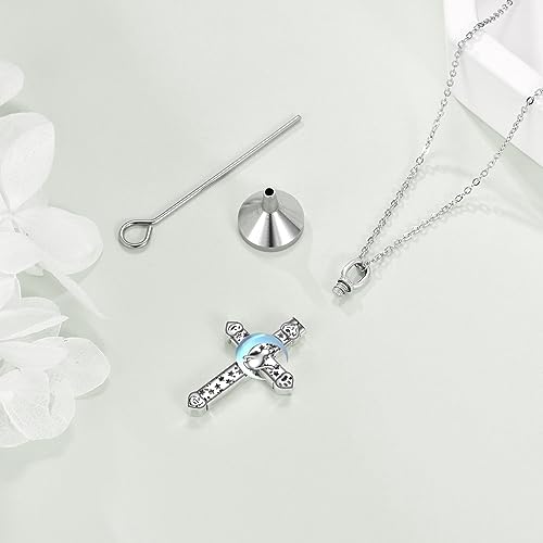 POPLYKE Pet Cat Cremation Jewelry for Ashes Sterling Silver Memorial Ash Jewelry Keepsake Urn Pendants for Animal Ashes Necklace Cross