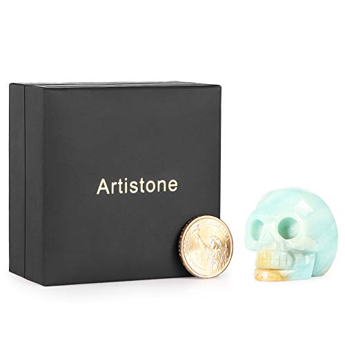 Artistone 2.0" Crystal Skull Statues,Hand Carved Human Skeleton Figurines Head Bone Art Sculpture Reiki Healing Stone Statue Personality Bar,Home,Office,Art Room Decoration(Amazonite) Amazonite