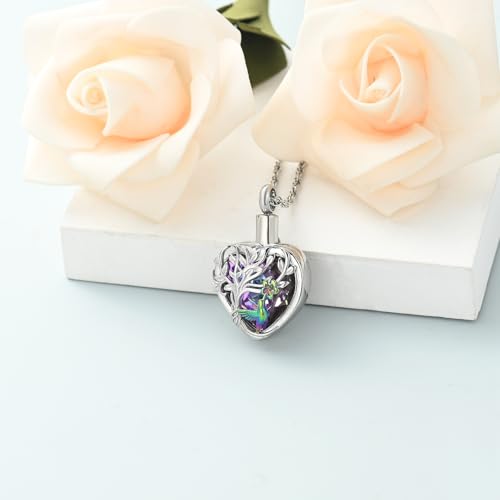 shajwo Hummingbird Cremation Jewelry Heart Urn Necklace for Ashes Purple+rainbow