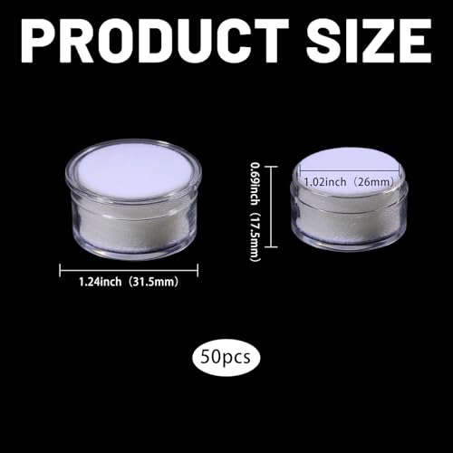 CHGCRAFT 50 Pcs Mini Round Stone Box Small Loose Diamond Gemstone Display Case with Clear Top Lids and Sponge, White, 1.2×0.7 Inch