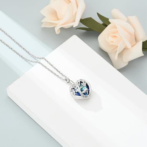 shajwo Hummingbird Cremation Jewelry Heart Urn Necklace for Ashes Silver+blue