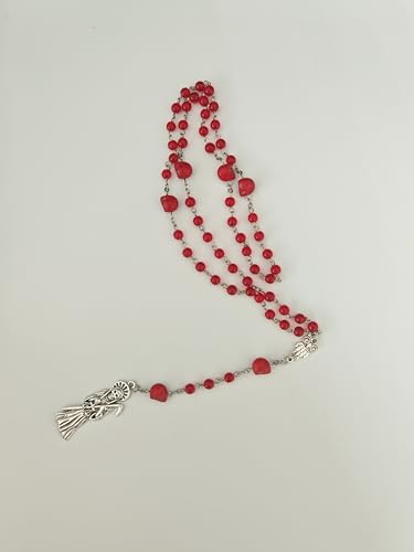 925 Sterling Silver La Santa Muerte Rosary - Satanic, Holy Saint Death Pendant for Women & Men Transparent Red Santa Muerte Rosary
