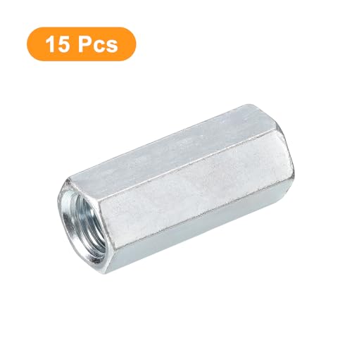 uxcell M14x19x45mm galvanized carbon steel hex coupling nuts, 15-piece threaded rod couplers