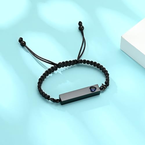Hearbeingt Crystal Heart Cremation Jewelry Bar Urn Bracelet for Ashes Black-Blue stone