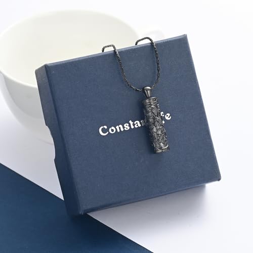 Butterfly Cylinder Urn Necklace Cremation Ashes Jewelry for Women Men Black