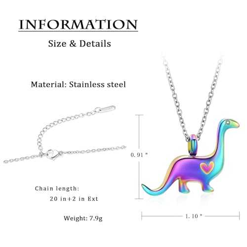 Cremation Jewelry for Ashes Dinosaur Urn Necklace for Ashes Stainless Steel Ashes Pendant for Women Men Keepsake Memorial for Jewelry for Pet Rainbow