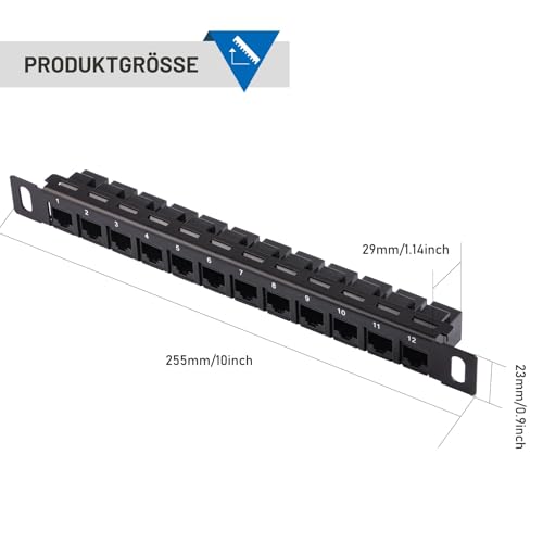 GeeekPi 12-Port Cat6 Patch Panel - 0.5U (10") Modular Keystone Coupler Panel for DeskPi RackMate T0/T1/T2/T0 Plus/T1 Plus/TL1 Network Cabinets and 10" Server Cabinet 12-Port Cat6 Patch Panel Black