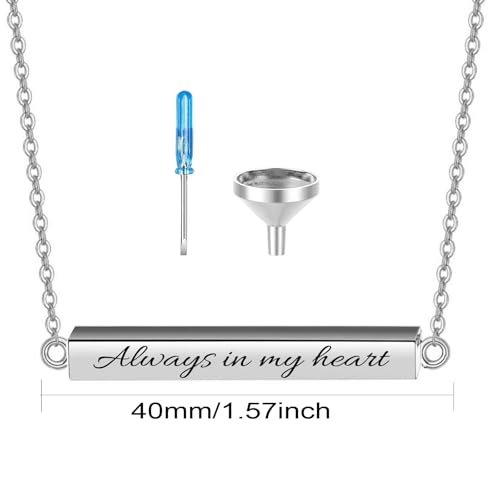 Horizontal Bar Urn Necklaces for Ashes for Women Stainless Steel Keepsake Memorial Cremation Jewelry Ashes Necklace Pendant Silver
