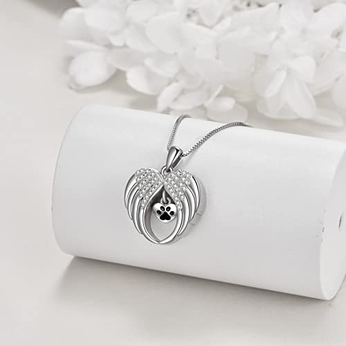 YAFEINI Guardian Angel Wings Urn Necklaces for Ashes Sterling Silver Paw Urn Necklace Cremation Memory Jewellery for Women
