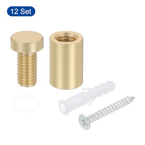 uxcell gold aluminum advertising standoff screws, 1/2 x 0.93 inch, 12-piece spacer set