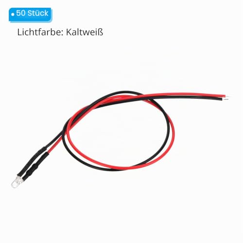 PATIKIL 3 mm LED Diode Light, Pack of 50 3-6 V DC Pre-Wired Mini LED Lights Light Bulb Light Emitting Lamp for RC DIY Display Lighting, Cool White Light 3mm Cold White