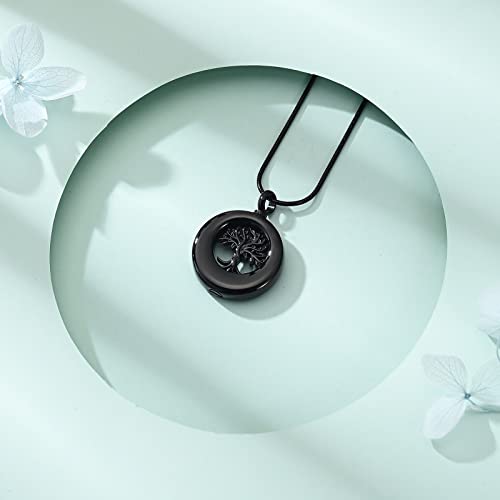 Circle of Life Urn Necklace for Ashes Tree of Life Cremation Jewellery for Women Men Stainless Steel Memorial Pendant for Human Pets Keepsake Ash Jewelry Bereavement Gifts with Fill tool Black