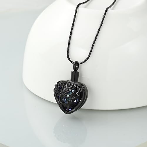 Imrsanl Tree of Life Cremation Jewelry Crystal Heart Urn Necklace Black-Purple