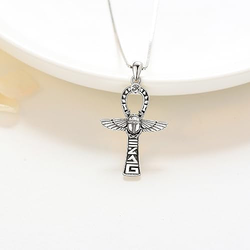 Eye of Horus/Egyptian Cat/Ankh Necklace 925 Sterling Silver Viking Jewellery Egyptian Pendant Necklaces for Men Women Mother Ankh Cross