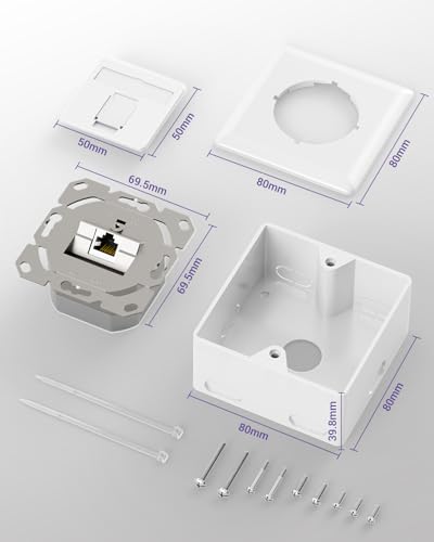 VCELINK 1 Port Network Socket CAT6A, LAN Socket Surface-Mounted, Shielded Surface-Mounted Box | 1pc 10Gbps 500MHz POE CAT6A CAT6 CAT5 EIA/TIA T568A&B White