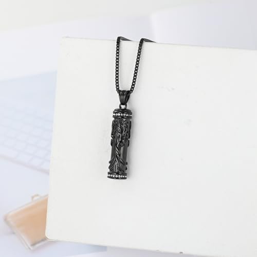 XSMZB Tree of Life Cremation Jewelry for Ashes Human Pet Cylinder Keepsake Ashes Necklace Cremation Memorial Pendant for Women Men Black