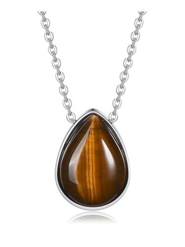 Zysta Cremation Urn Necklace for Ashes Stainless Steel Tiger Eye Turquoise Stone Urn Necklace Openable Teardrop Vial Container Memorial Locket Pendant Keepsake Jewelry for Human Pet Ashes Tiger Eye Stone (Non Engraving)