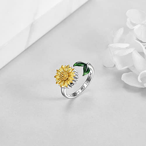 ONEFINITY Sterling Silver Sunflower Urn Cremation Ring for Ashes - Adjustable Keepsake Ring for Women