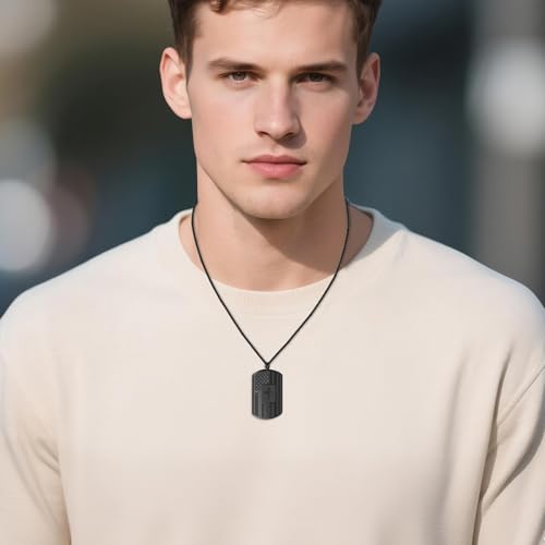 Dletay Cremation Necklace for Ashes Shield Urns Pendant Ashes Holder Stainless Steel Memorial Cremation Jewelry for Women Men Black