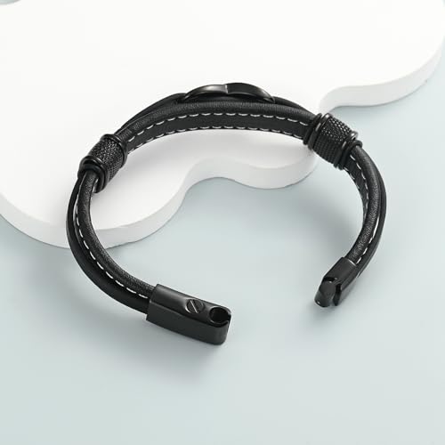 Imrsanl Cremation Bracelet for Ashes Infinity Leather Bangle for Men Women Urn Bracelets Memorial Jewelry Loved Ones Funeral Keepsake Ashes Holder Black-22cm