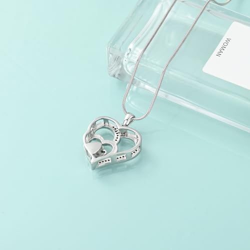 Pet Cremation Jewelry Heart Urn Necklace for Dog Cat Ash Keepsake Crystal Silver