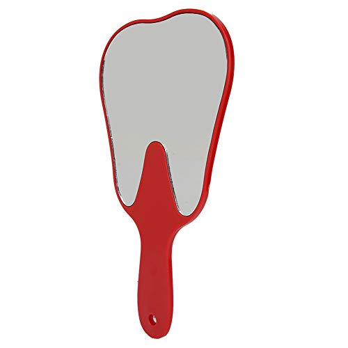 Tiiyee Dental Mirror, Plastic Dental Hand Mirror, Dental Care Hand Mirror Tool, Teeth Shaped Mirror, Dental Accessories with Handle for Dental Practices Hospital Dental Clinic, Red