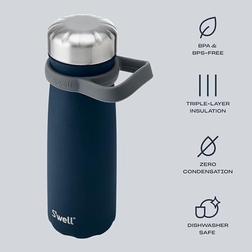 S'well Stainless Steel Traveler With Handle, 24oz, Azurite, Triple Layered Vacuum Insulated Container Keeps Drinks Cold for 40 Hours and Hot for 16, BPA Free, Easy Carrying On the Go